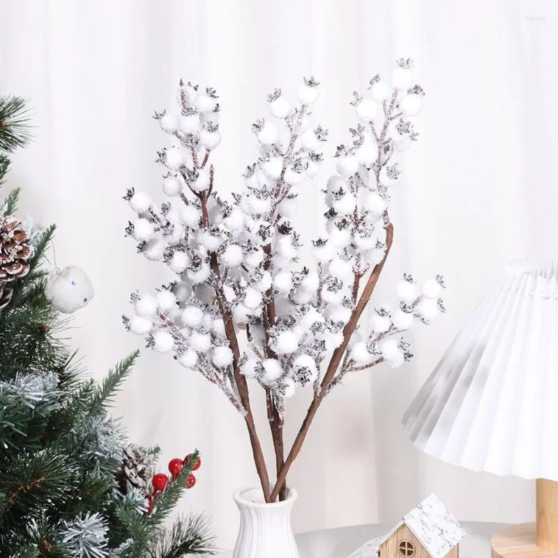 Dekorative Blumen 1PC 57 cm Lange künstliche falsche Pflanze weiße Beeren Picks Stiele Home Dekoration Accessoires DIY Crafts Weihnachtsdekoration