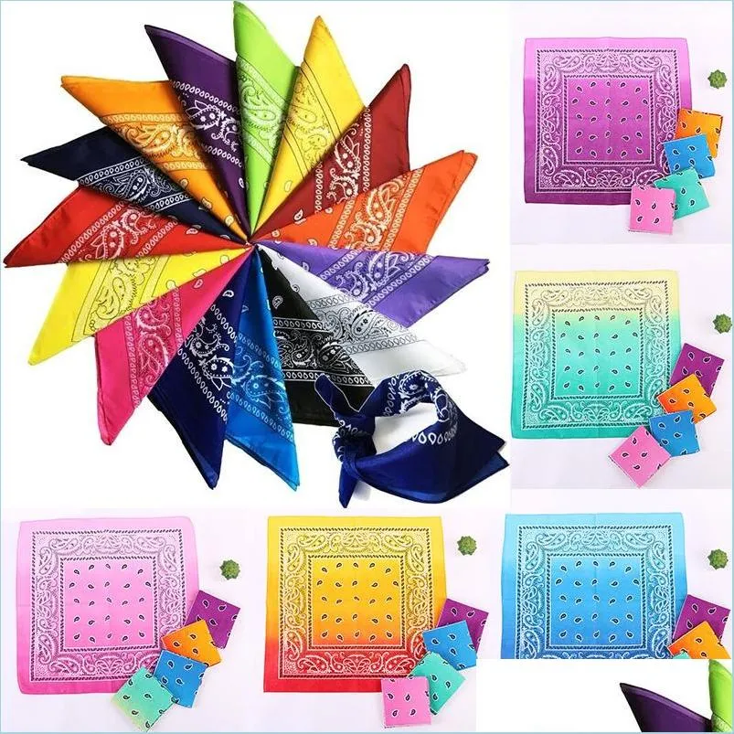 Bandanas Cotton Square Bandiend Gradient Kolor Rainbow Paisley Opaska na głowę nadrukowana szalik głowa Hiphop 55 x 55 cm Dostarcz vipjewel dhtfa