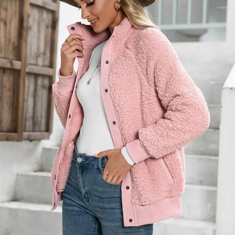 Women's Jackets Trendy Autumn Winter Women's Wool Coat Women Warm Soft Button Fur Jacket Ladies Plush Pocket Casual Teddy Tops