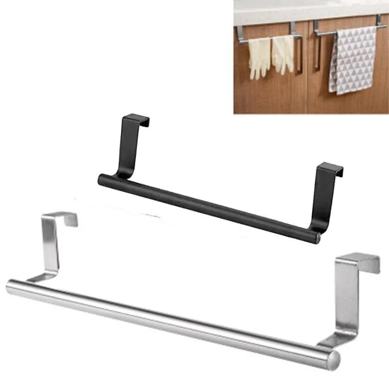 Hooks Bathroom Towel Hanger Rack Organizer Kitchen Stainless Steel Non-Perforated Cabinet Door Back Rag Holder Shelf Home Accessories