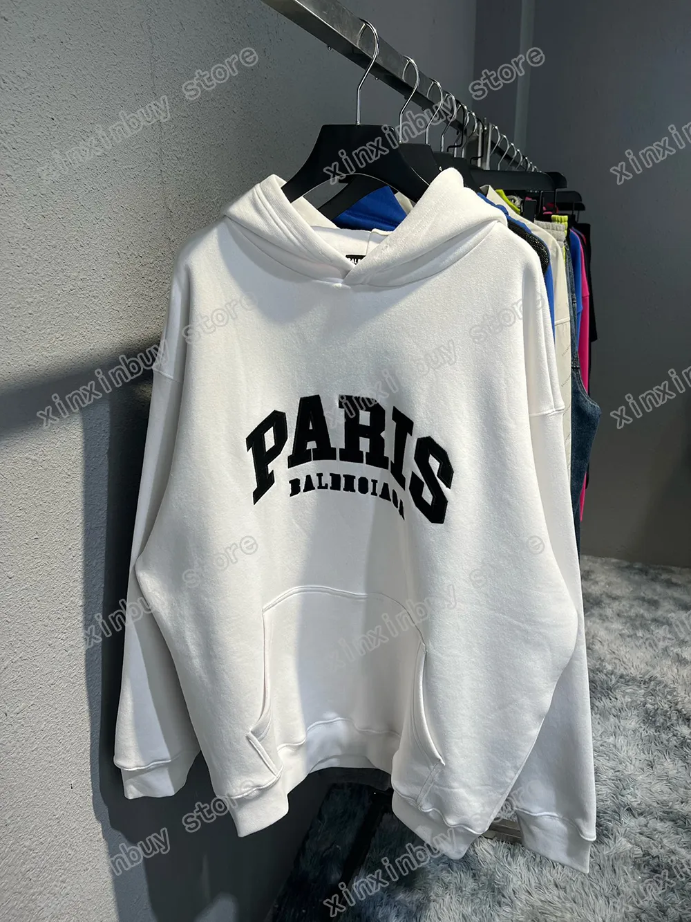 xinxinbuy erkekler tasarımcı hoodies paris fransa çift mektup nakış panelli kravat boya pamuk kadınlar siyah beyaz xs-2xl