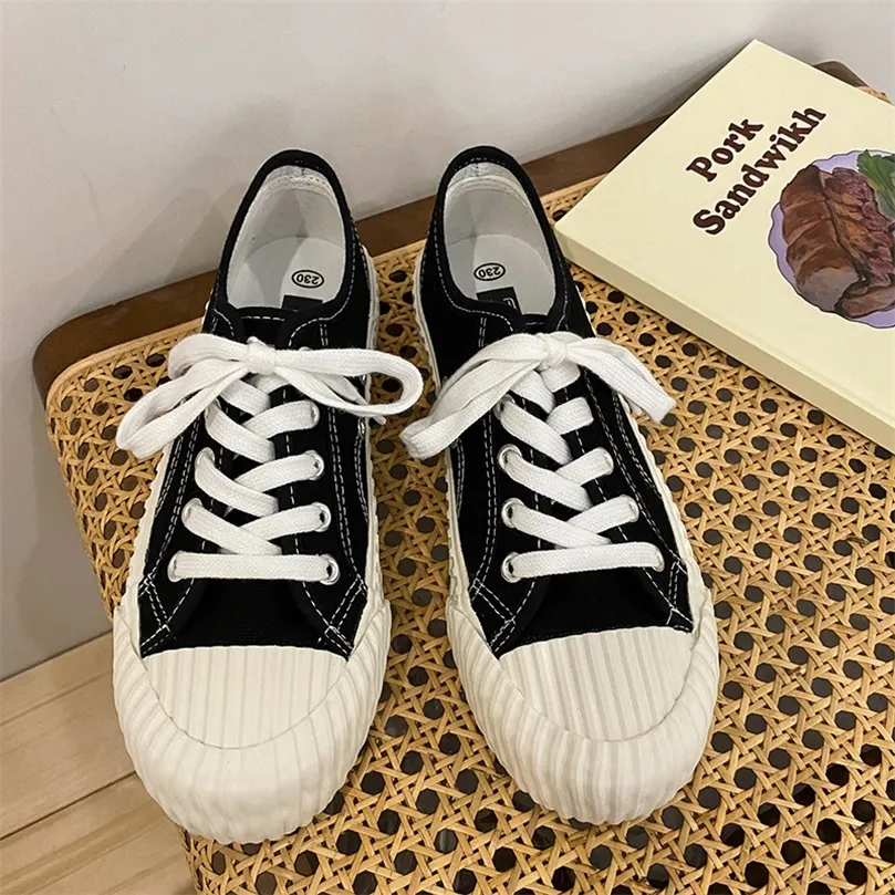 Dress Shoes Solid Color Women Canvas Casual Sneakers Female Vulcanized Flats Lace Up Vintage Sports Ladies Footwear 220913