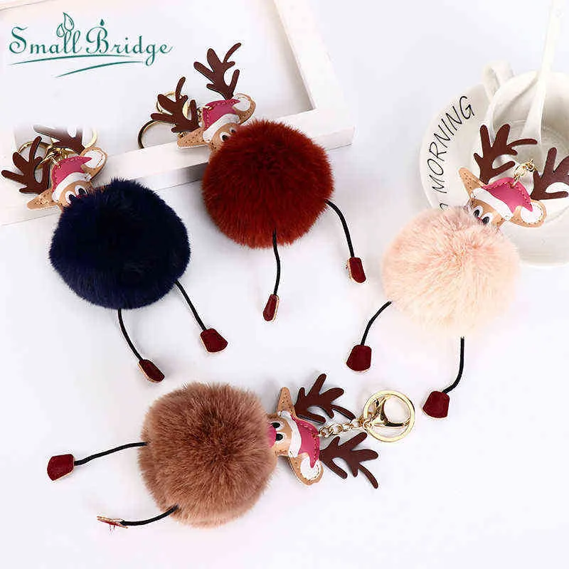 Porte-clés Mode Noël Renne En Peluche Porte-clés Pour Femmes Sac Décoration Voiture Porte-clés Charme Lapin Cheveux Pompon Pendentif Cadeaux De Fête T220909