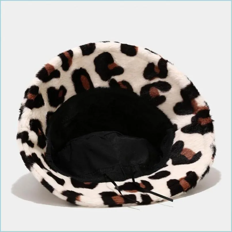 Wide Brim Hats Wide Brim Hats Autumn Winter Cool Warm Leopard Print Bucket Hat Lady Faux Fur For Beach Drop Delivery 2021 Fashion Acc Dhy1G