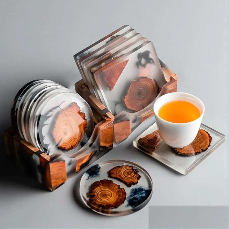 Sottobicchieri Sottobicchieri Sottobicchieri in resina di pino Tovagliette resistenti al calore Tappetino per bevande Tappetino per tazza di tè e caffè Impermeabile antiscivolo Decorazione creativa Dhuns