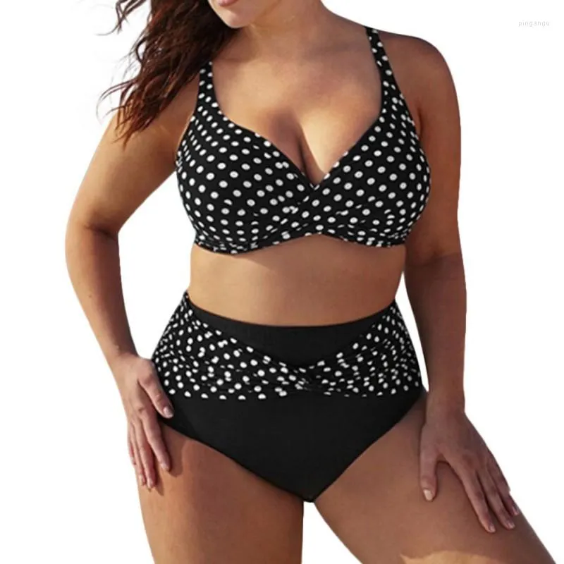 Frauen Trainingsanzüge Frauen Plus Größe Bikini Tops Bottom Set Dot Gedruckt Bademode Hohe Taille Kleidung Sexy Badeanzug S-3XL Y7