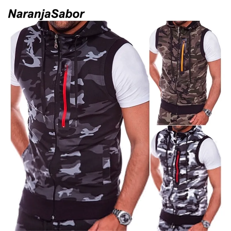 Hommes Gilets NaranjaSabor Hommes Camouflage Gilet Printemps Été Militaire À Capuche Sans Manches Sweat Homme Marque De Mode Vêtements N638 220913