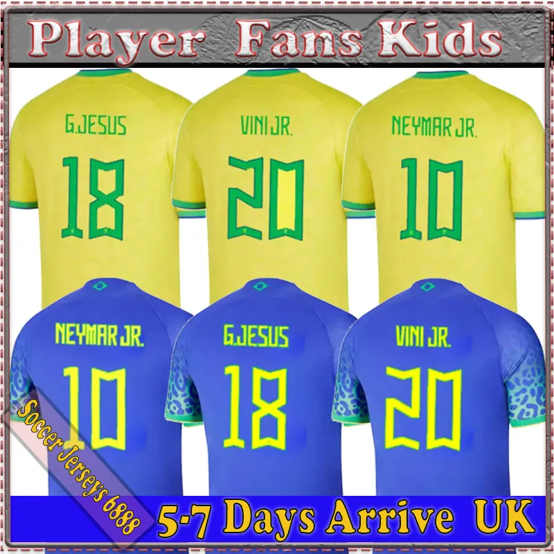 22/23 Brazils Vini Jr. Soccer Jersey 2022 BRASIL CASEMIRO NEYMAR J R ￉quipe nationale G.Jesus P.Coutinho Shirt Away L.Paqueta T.Silva Pele Marcelo Football Uniforme