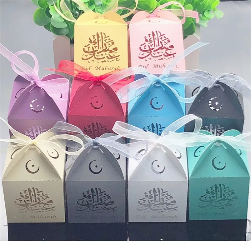 Confezione regalo 50 pezzi EID MUBARAK Contenitore di caramelle Ramadan Kareem Sacchetto regalo Scatola di immagazzinaggio FAI DA TE Felice al-Fitr Islam Ramadan Decorazione Forniture per feste 220913