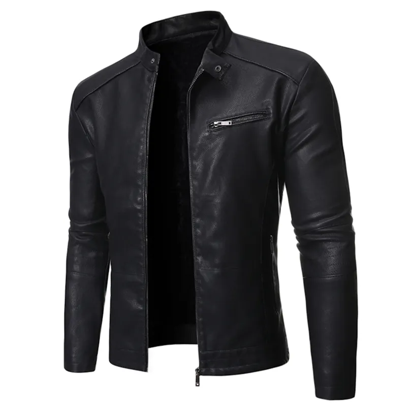 Men's Leather Faux Leather NEGIZBER Plus Velvet PU Men Leather Jacket Casual Solid Col 220912