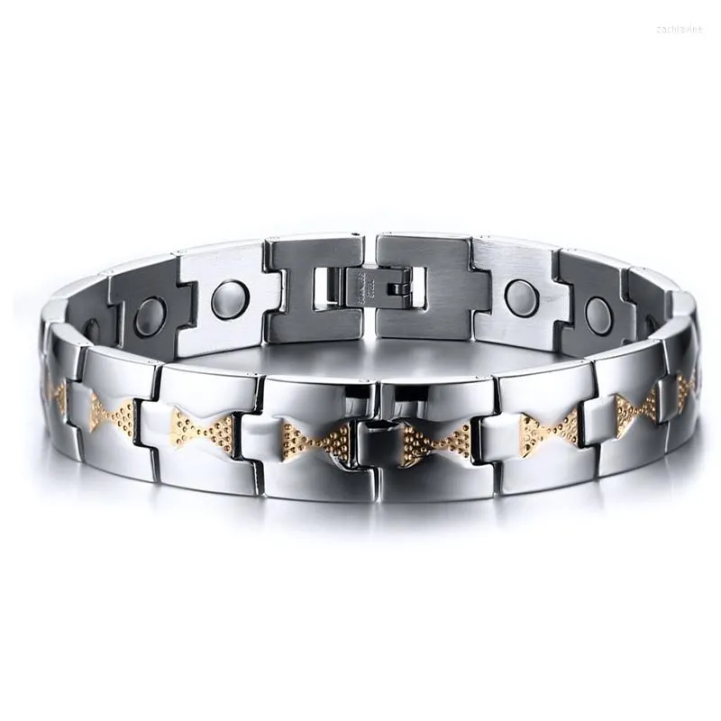 Lien Bracelets Bracelet Aimant Sain Pour Hommes Femmes Deux Tons Or Et Argent Couleur Acier Inoxydable Femme