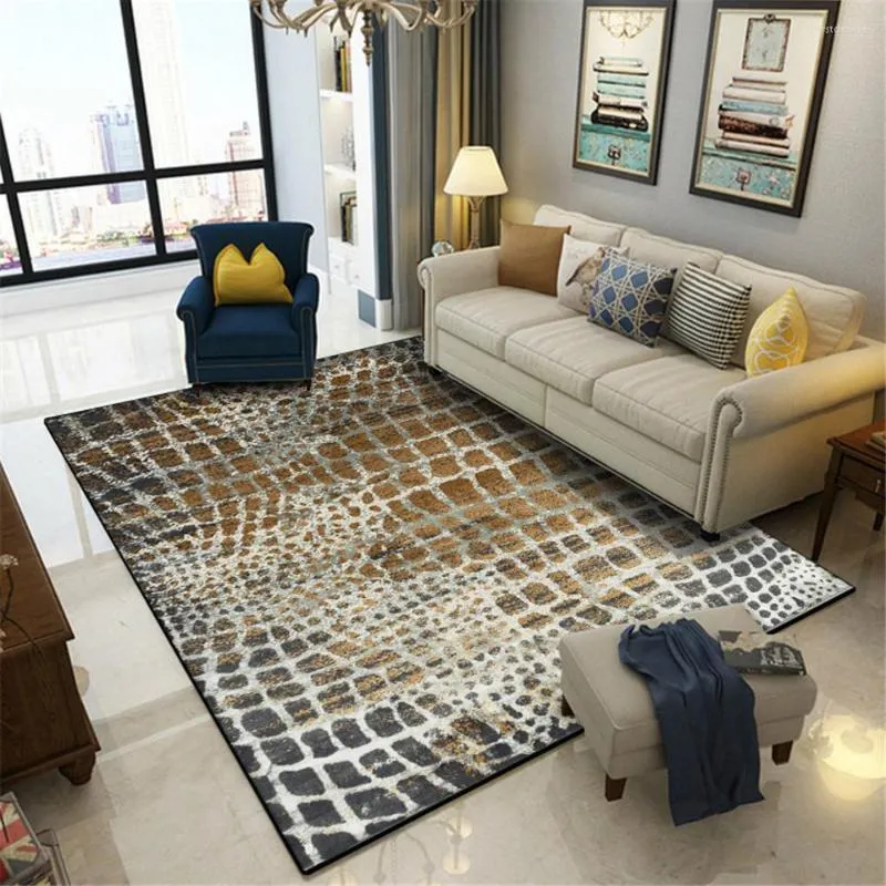 Carpets personalidade de moda marrom imitação de tapete xadrez de animais com estampa de animal de cama de bagueira Máquina de lavagem de corredor