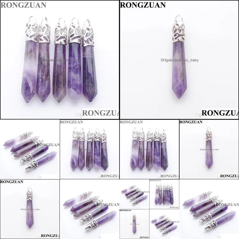 Anhänger Halsketten Reiki Amethyst Anhänger Natürliche Edelsteinperlen Lange sechseckige Prisma Heilpunkt Halskette Anhänger Männer Wom Lulubaby Dh3Rq