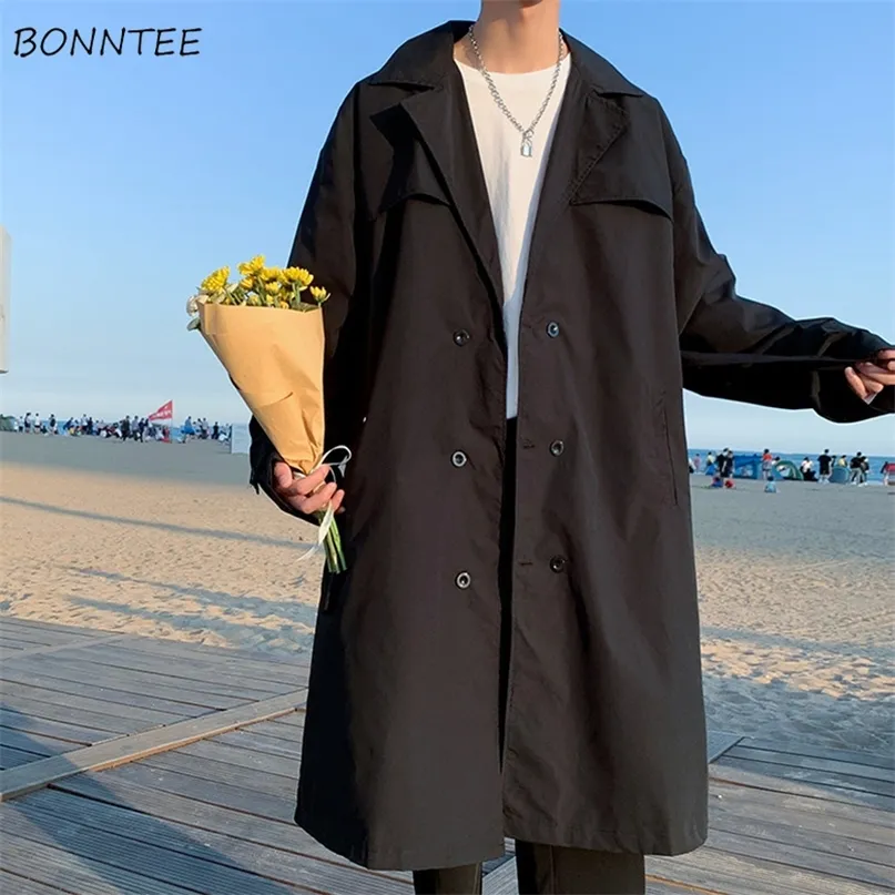 Gabardina para Hombre, abrigo holgado de gran tamaño liso con doble botonadura, ropa de calle que combina con todo, fajas con cuello vuelto, moda coreana para Hombre 220913
