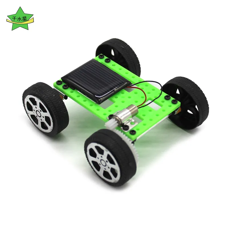 Wholesale- MINIFRUT Green 1pcs Mini Solar Powered Toy DIY Car Kit Children Educational Gadget Hobby Funny Best quality