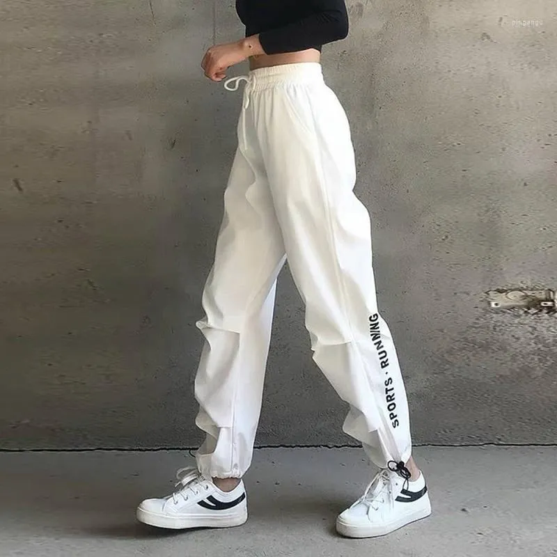 Kvinnor Pants Women's Capris Mrwilk Kvinnor Hög midja Casual Cool Cargo Streetwear Loose Girls Punk Black White Sports Kvinnliga byxor