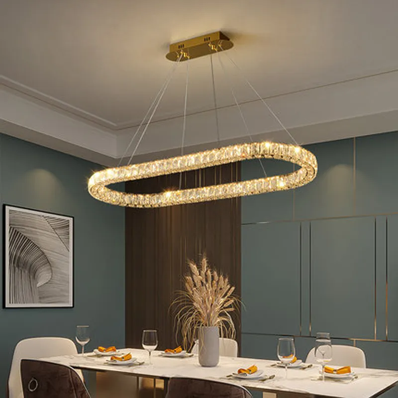 LED Oval K9 Crystal Chandeliers Modern Oblong Pendant Chandelier Lights Fixture American Shining Hanging Lamps Dining Room Home Indoor Lighting Length80cm