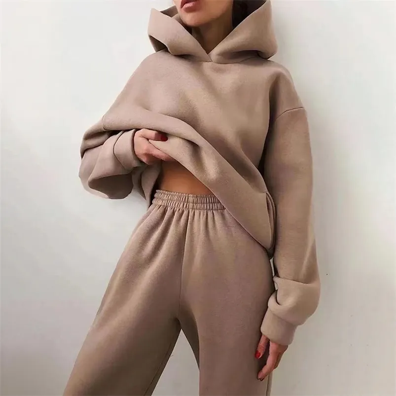 Women's Two Piece Pants Women Two Piece Sets Tracksuit Autumn Casual Solid Long Sleeve Hoodie Sweatshirts Female Fashion Oversized Trouser Suits 220913