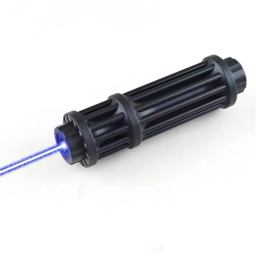 Kraftfull 200MW-1500MW 450 NM Fokusera Gatling Shape Blue Laser Pointer Black Lamplys Torches208y