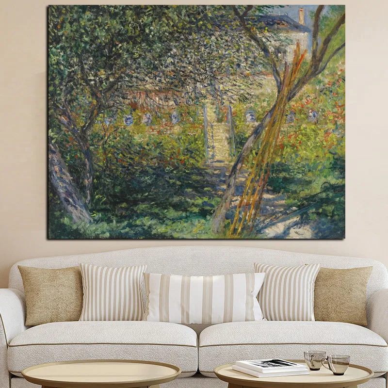 HD Print Canvas Wall Art Claude Monet Garden at Vetheuil Impressionist Landscape Oil Painting Poster Picture for Living Room 