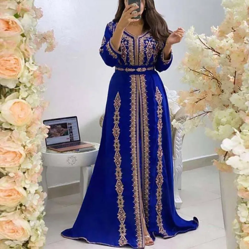 Roupas étnicas Luxuosas Contas Kaftan Vestidos Mulheres Dubai Bordado Elegante Manga Longa Muçulmana Abaya Islam Turquia Jellaba Vestido MarroquinoEt