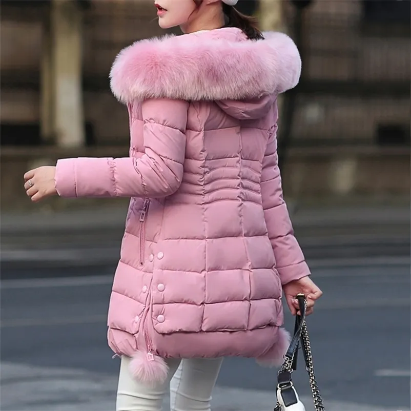 Damskie w dół parkas faux futra zimowa bawełniana kurtka gęsta noszenie śniegu płaszcz dama odzież żeńskie kurtki 220913