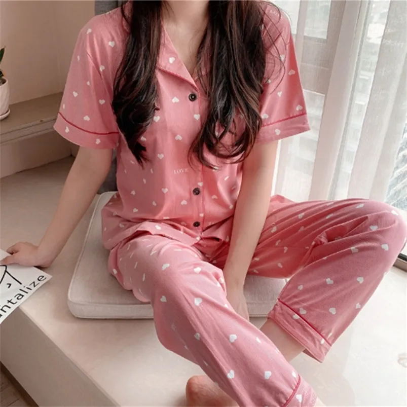 Ropa de dormir para mujer Pijamas para mujer de manga corta pantalón largo ropa de dormir de verano conjunto de pijamas de algodón de dibujos animados lindo traje de ropa para el hogar 15 estilos 220913