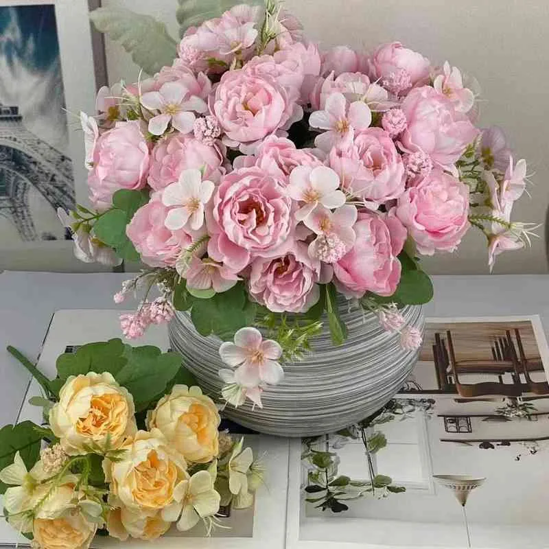 Vegetazione floreale finta Fiori artificiali Seta rosa peonia 29 cm Simulazione di fiori finti Fiori di flanella Festa a casa Decorazione di nozze Bouquet da sposa J220906