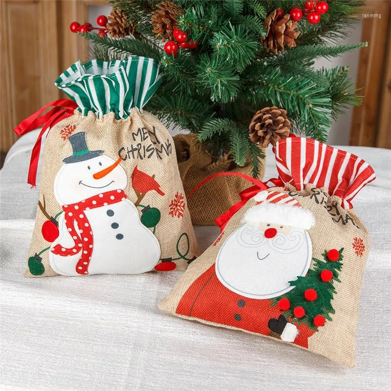 Kerstdecoraties 2023 Bag Snowman Santa Claus Tote Linnen Candy Gift Sacks Kerstmis voor Home Navidad