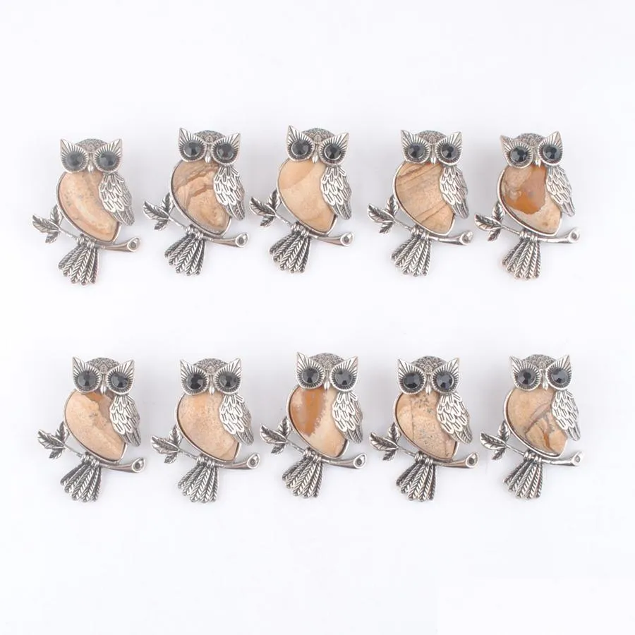 Pendant Necklaces Natural Stone Pendant Owl Vintage Copper Owyhee Picture Gemstone Beads For Diy Jewelry Making Necklace Dhseller2010 Dhh26