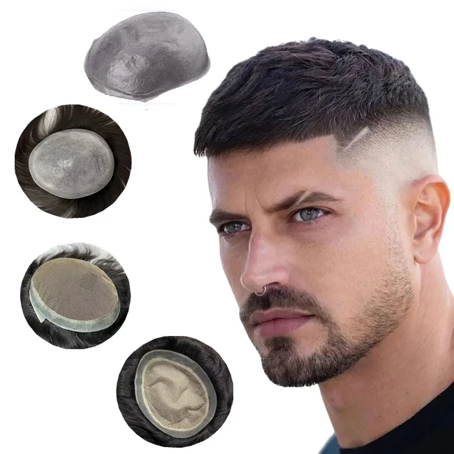 Klaar om Europees HUIST HAAR TOUPEE te verzenden voor mannen Straight 6 "8x10 Super Dunne Skin Pu Silk Lace Base Mono Q6 Australië Hair System Male man