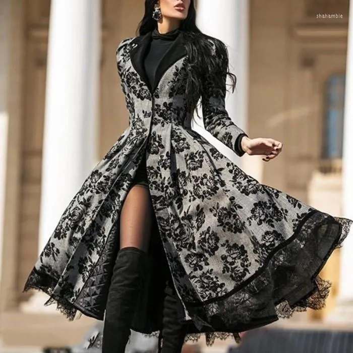 2022 Winter Lace Stitching Lace Trench Coat Slim Fit Elegant Long Dress For Women Plus Size From Shahambie 26.82 DHgate.Com
