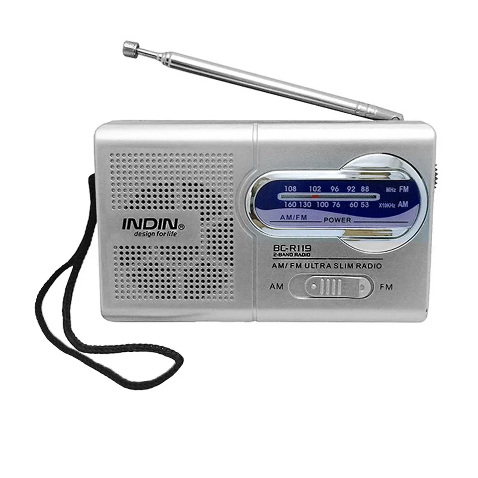 راديو Mini Mini Pocket Am FM مع هوائي تلسكوبي مكبر الصوت 2-Band Outdible Radio Receiver BC-R119