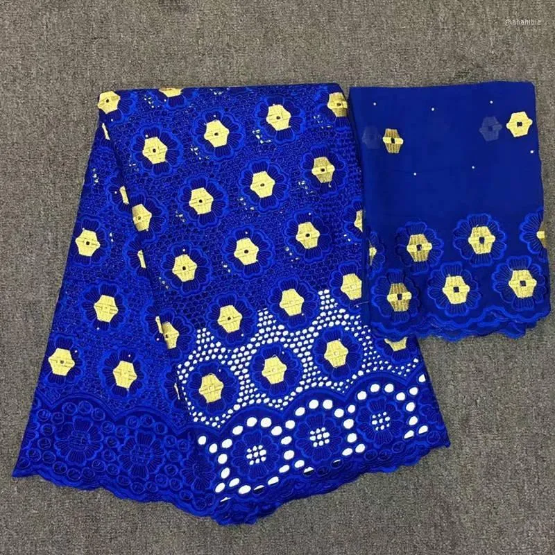 Klädtyg som säljer högkvalitativ senaste broderare Swiss Voile Lace African Blue med halsdukmatchning