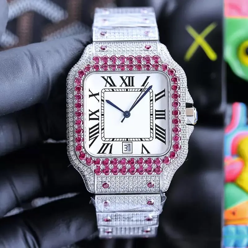 Orologio da uomo a diamante a colori orologi meccanici automatici 40 mm con orologio da polso da polso da polso da polso in acciaio a diamante.
