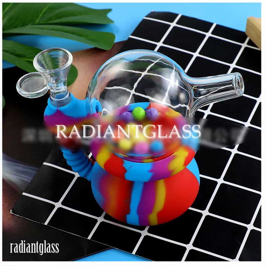 4.6 "Silikon Bong Water Pipes Hookahs Creative Marbles Water Transfer Printed Glass Mini Bubbler Bongs Hookah Free Bowl Dabber Tools Dab Rig