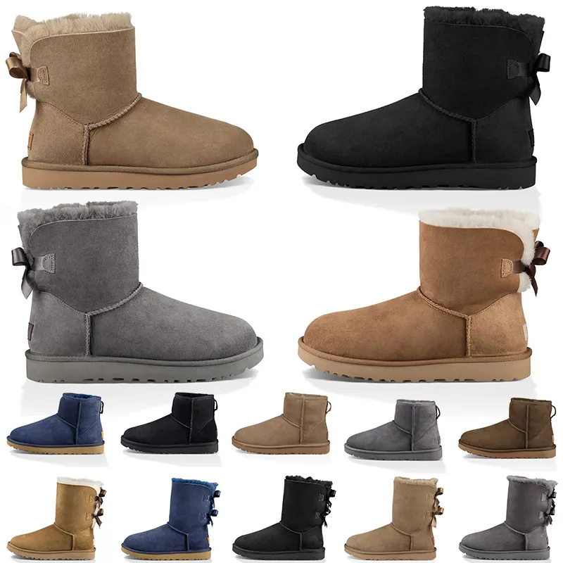 Bont lederen Australiërs enkel laarzen mode dames dames ontwerper medium laars roze bruin grijs zwart platform sneakers comfortabel warme sneeuwschoenen in de winter