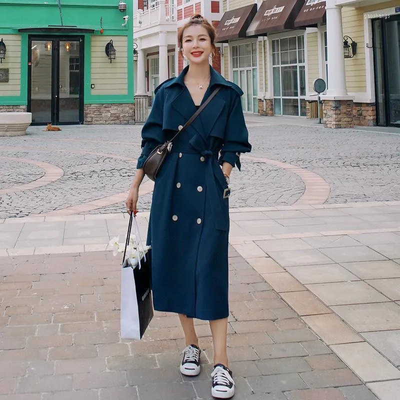 Kamek Trench Coats Vintage Fashion Lange podwójnie piersi Vrouwen Trenchcoats Met Riem Lady Stofdoek Jas Vrouwelijke Mantel