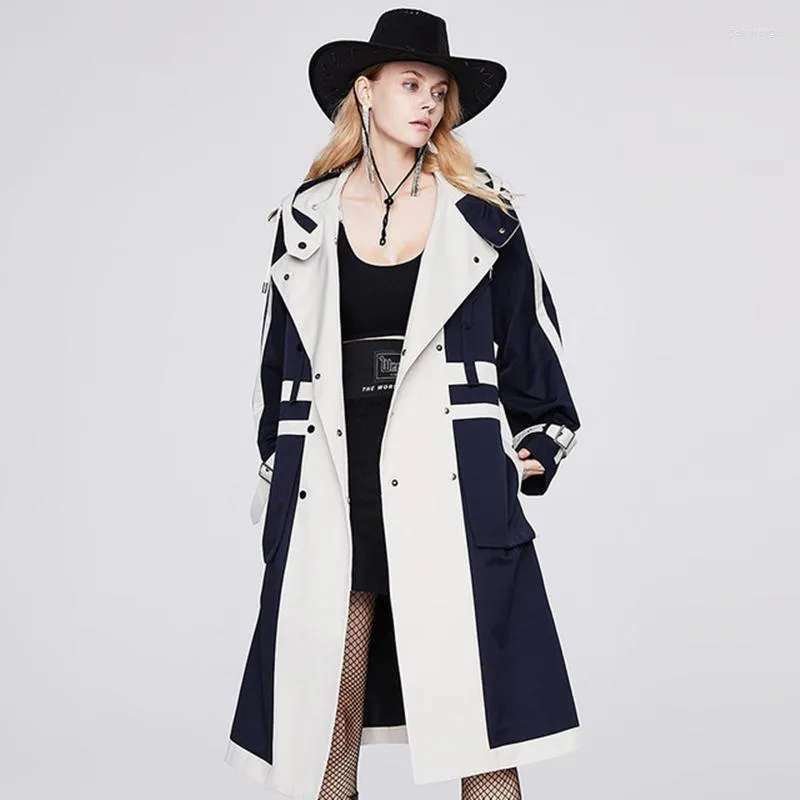 Dames Trench Coats Women's 2022 Herfstmodemerk Women Color Contrast Dubbele borsten Coat Waterdichte regenjas Business Outerwear