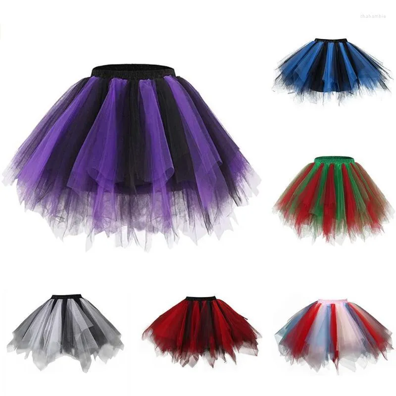 Faldas Mujer Fiesta corta Tutu Ballet Burbuja Danza Falda Colorido Retro Multicapa Tul Enagua Vestido Noche de graduación para LadySkirts S