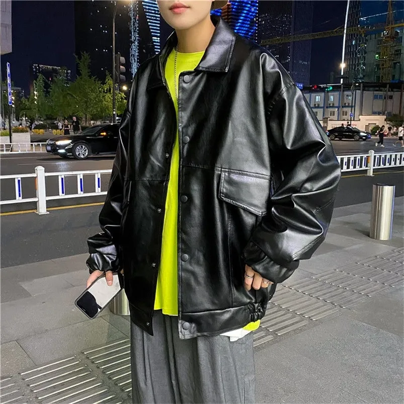 Cuir pour hommes Faux Hybskr Vestes lâches Vêtements de moto PU Manteau noir Mode Casual Unisexe Streetwear Harajuku Veste 5XL 220913