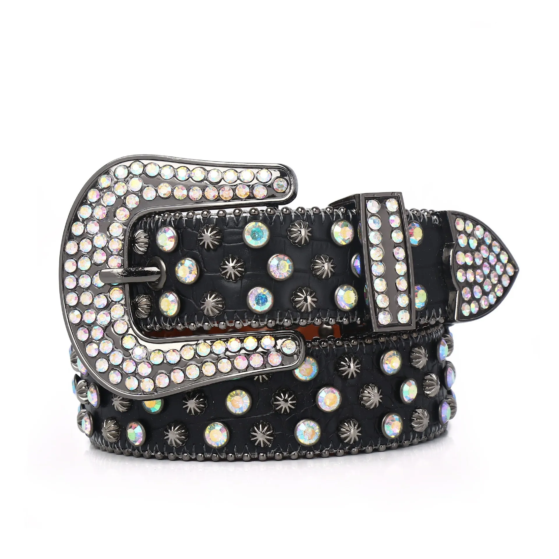 Western Jean Belt tempestato di diamanti Crystal Custom Colorful Diamond Cowgirl Faux Leather Bling Studded Crystal Men Cinture di strass