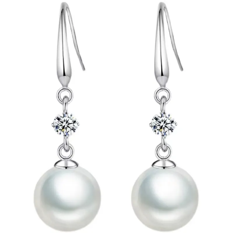 Orecchini a dangle di perle rotondi naturali s925 gancio d'argento scelta di due dimensioni di perle regalo per la moda di gioielleria ha personalità