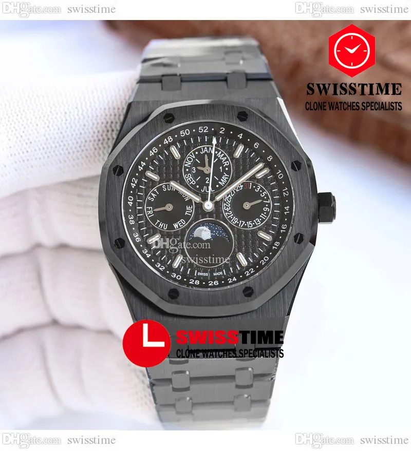 26574 Skomplikowana funkcja A5134 Automatyczna męska zegarek HWF 41 PVD Stal All Black Texture Stick Księżyc Faza Bransoletka ze stali nierdzewnej Super Edition Swisstime 1