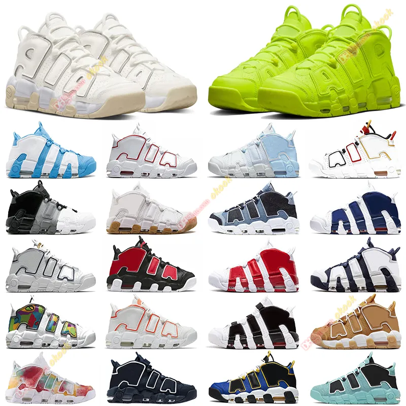 Designer Herr Airs More Uptempos 96 Casual Shoes Total Scottie Pippen Vit Varsity Röd Grön Flerfärgad Black Bulls University Blå UNC Women Trainer Sneakers