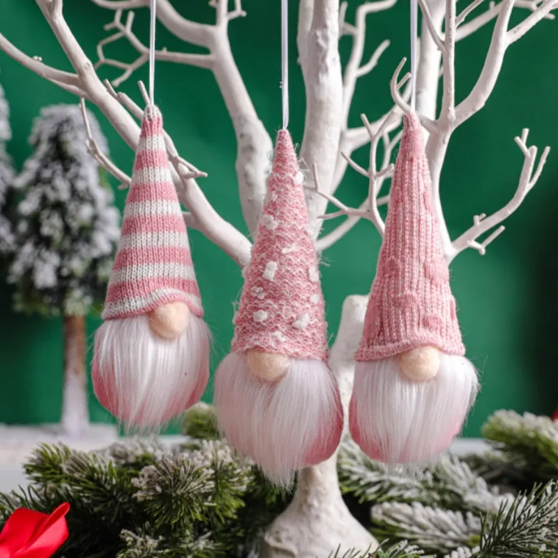 Decorazioni natalizie 3 pezzi Mini bambola Gnomo Ciondolo albero Peluche rosa Decorazione domestica Navidad Natal 220912