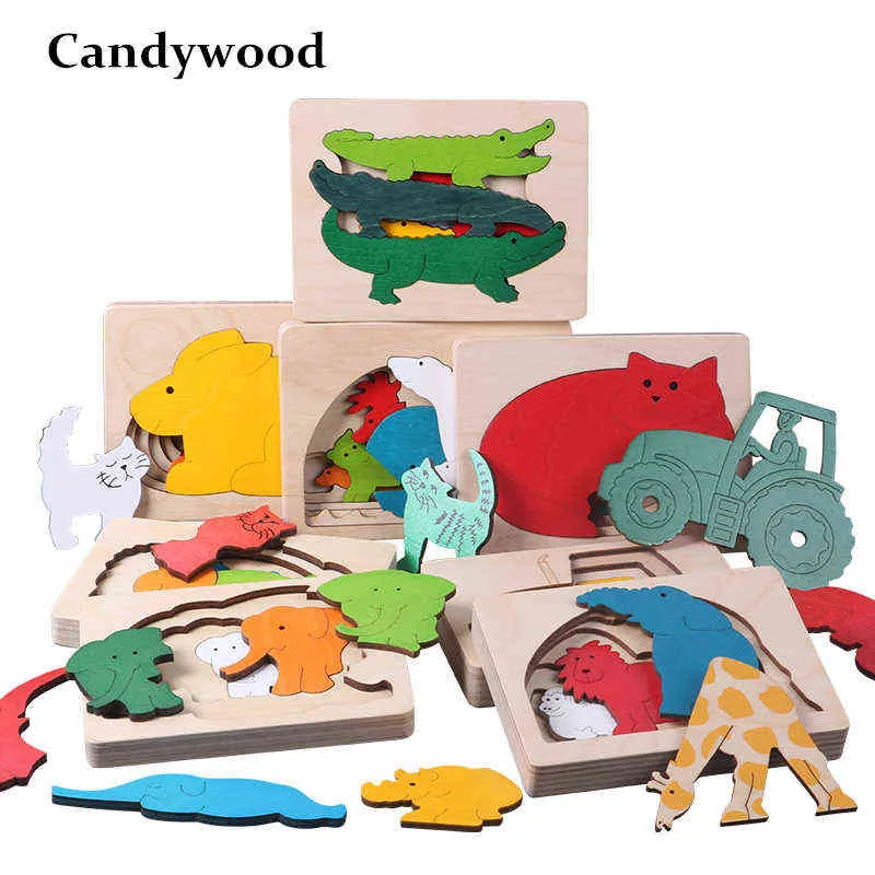 Lepin blokuje Candywood New Children Animal Cartoon 3D Multilayer Jigsaw Puzzle Baby Wooden Toys Child Creative Early Educational 0913