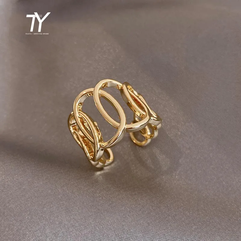 Novo g￳tico exagerado esbelto oval colorido de ouro an￩is abertos para mulheres acess￳rios de luxo para garotas j￳ias coreanas de moda