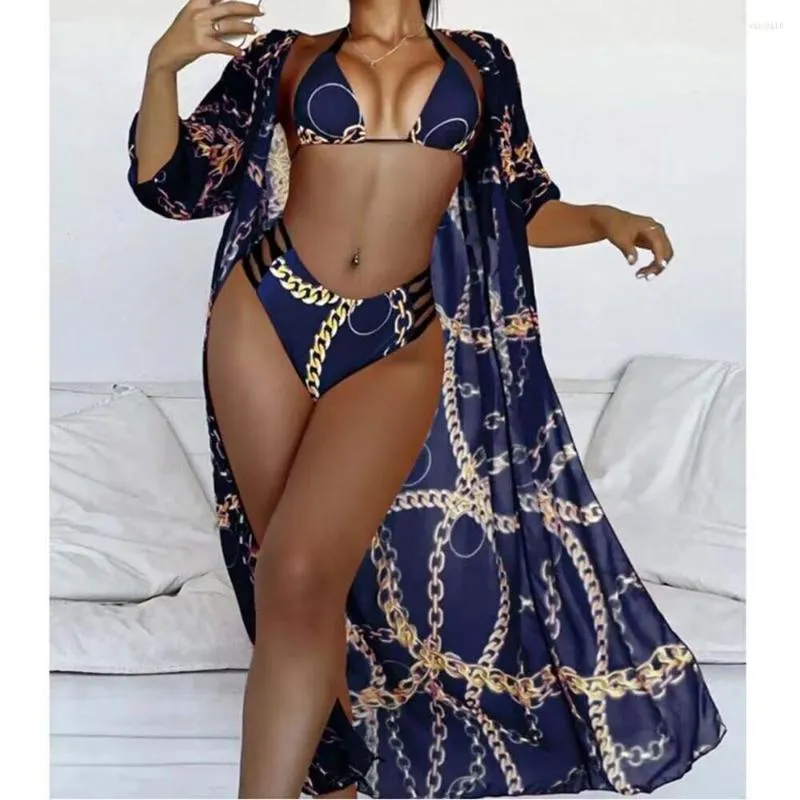 Vrouwen Badmode Driedelige Bikini Set Cover Up Vrouwen 2022 Luxe Badpak Uitsnede Vrouwelijke Biquini Strand Badpak met Kimono