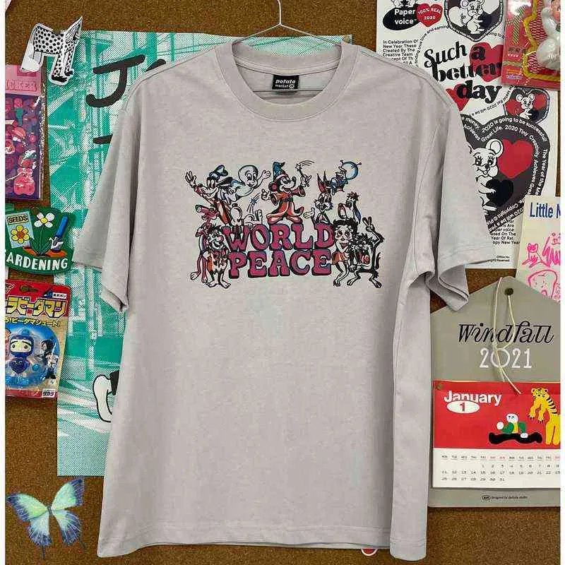 T-shirts pour hommes Summer Designer Cartoon World Peace Print Hommes Femmes T-shirt à manches courtes en coton T220909